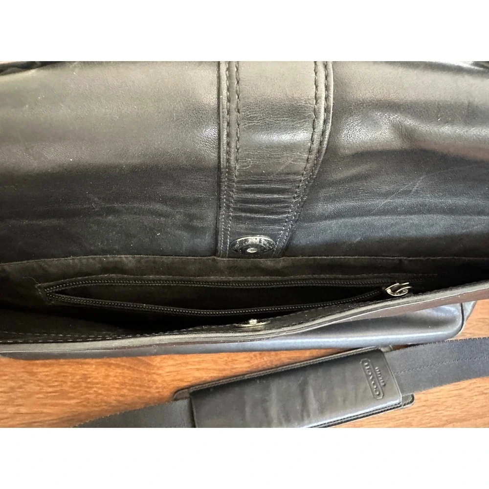 Coach Black Leather Messenger Bag Briefcase Laptop Crossbody Silver Hardware